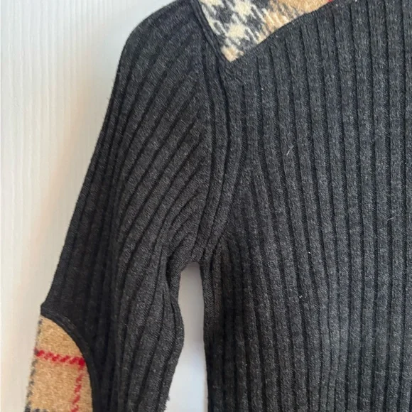 Burberry Charcoal Turtleneck Sweater with Check Accents